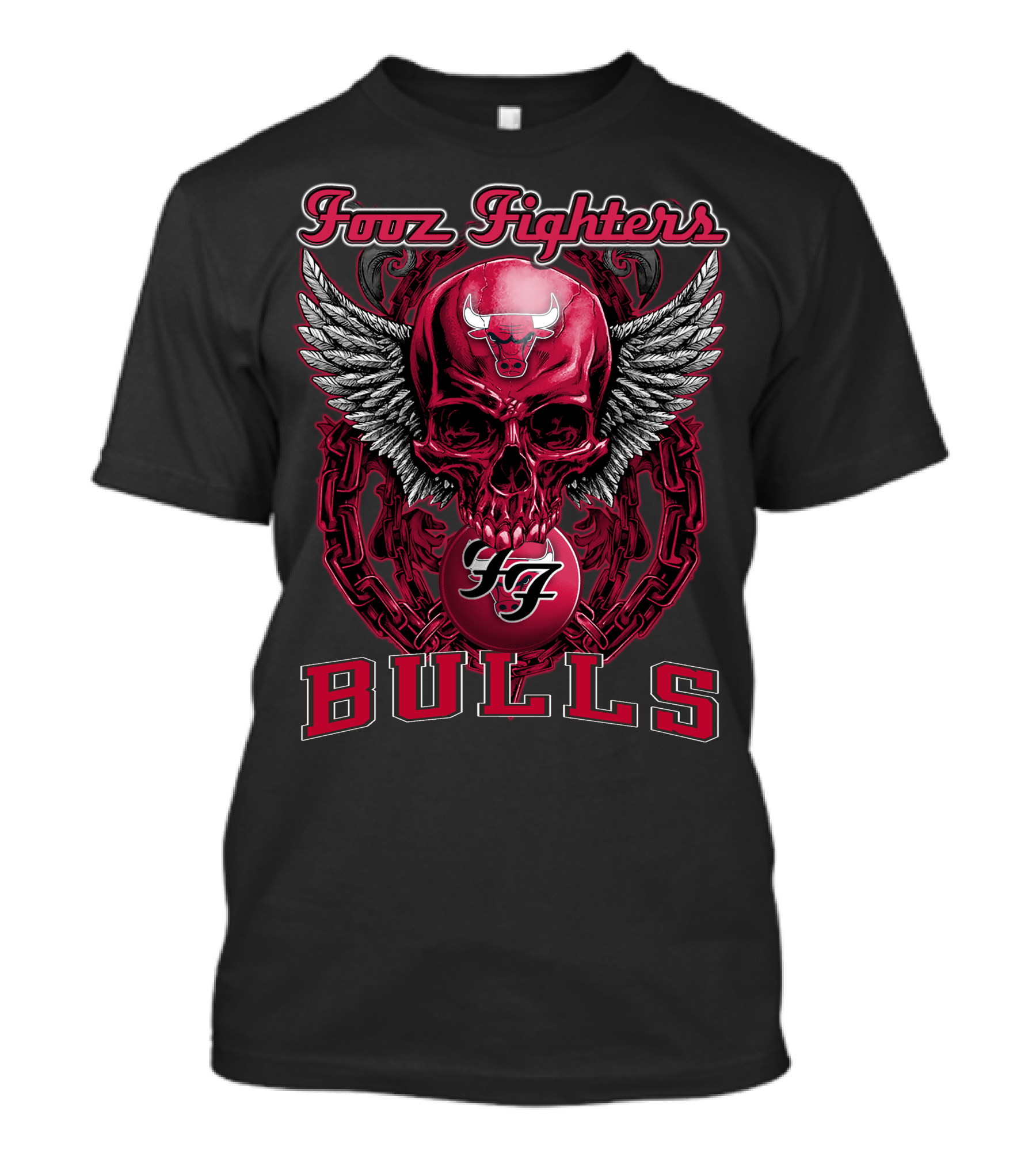 Foo Fighters Chicago Bulls Skull Wings Chain T-Shirt