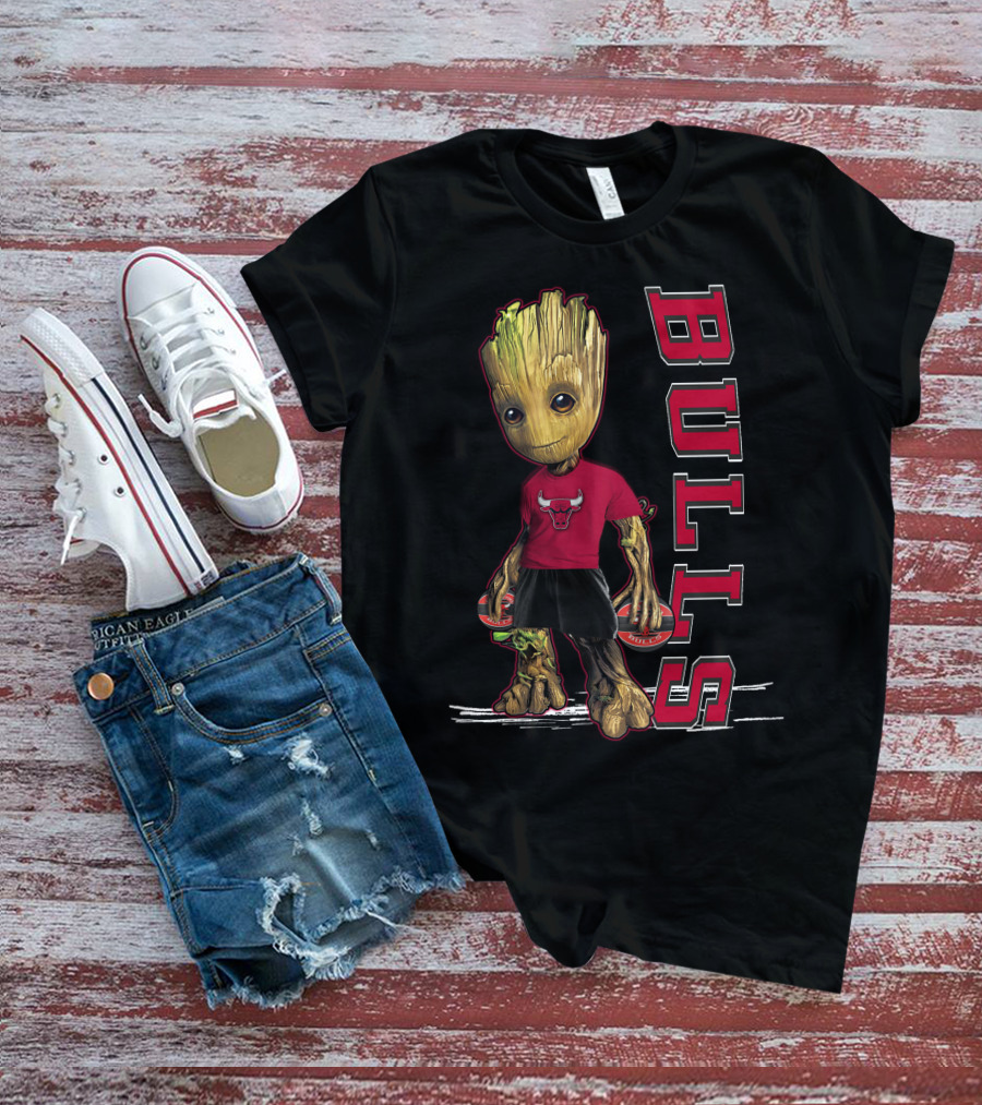 Groot Wearing Chicago Bulls Shirt With Bulls T-Shirt