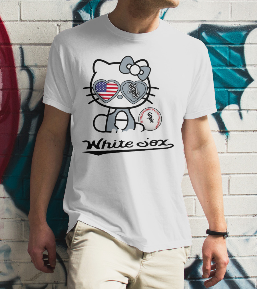 Hello Kitty Chicago White Sox Baseball USA Flag T-Shirt