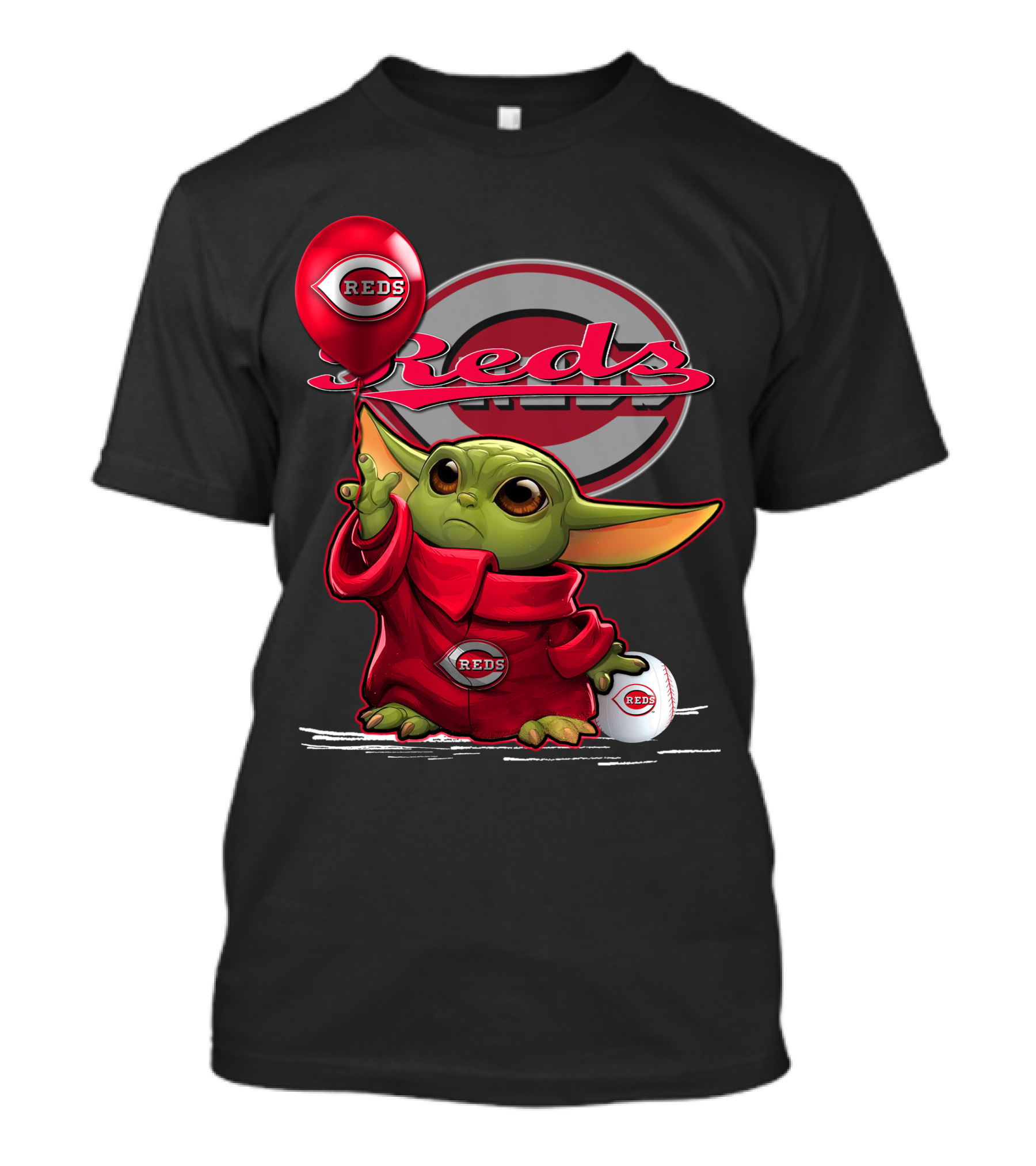 Yoda Cincinnati Reds Red Balloon And Baseball T-Shirt