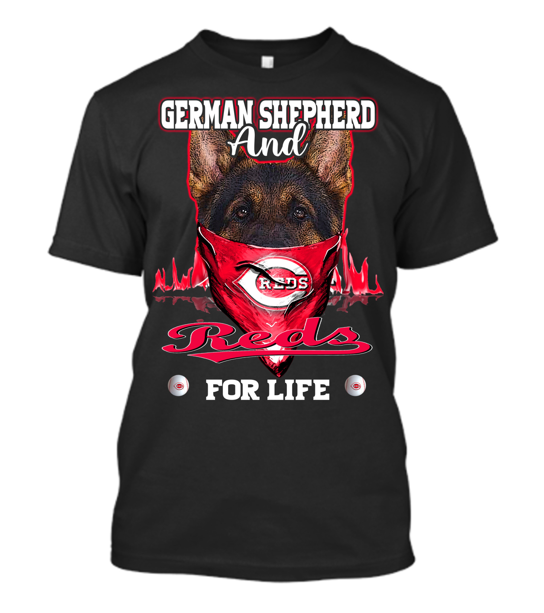 German Shepherd And Reds For Life Cincinnati Reds T-Shirt