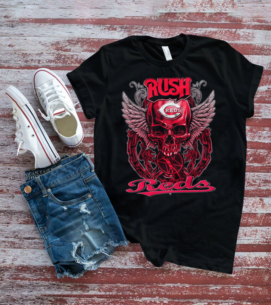 Rush Reds Skull Wings Cincinnati Reds T-Shirt