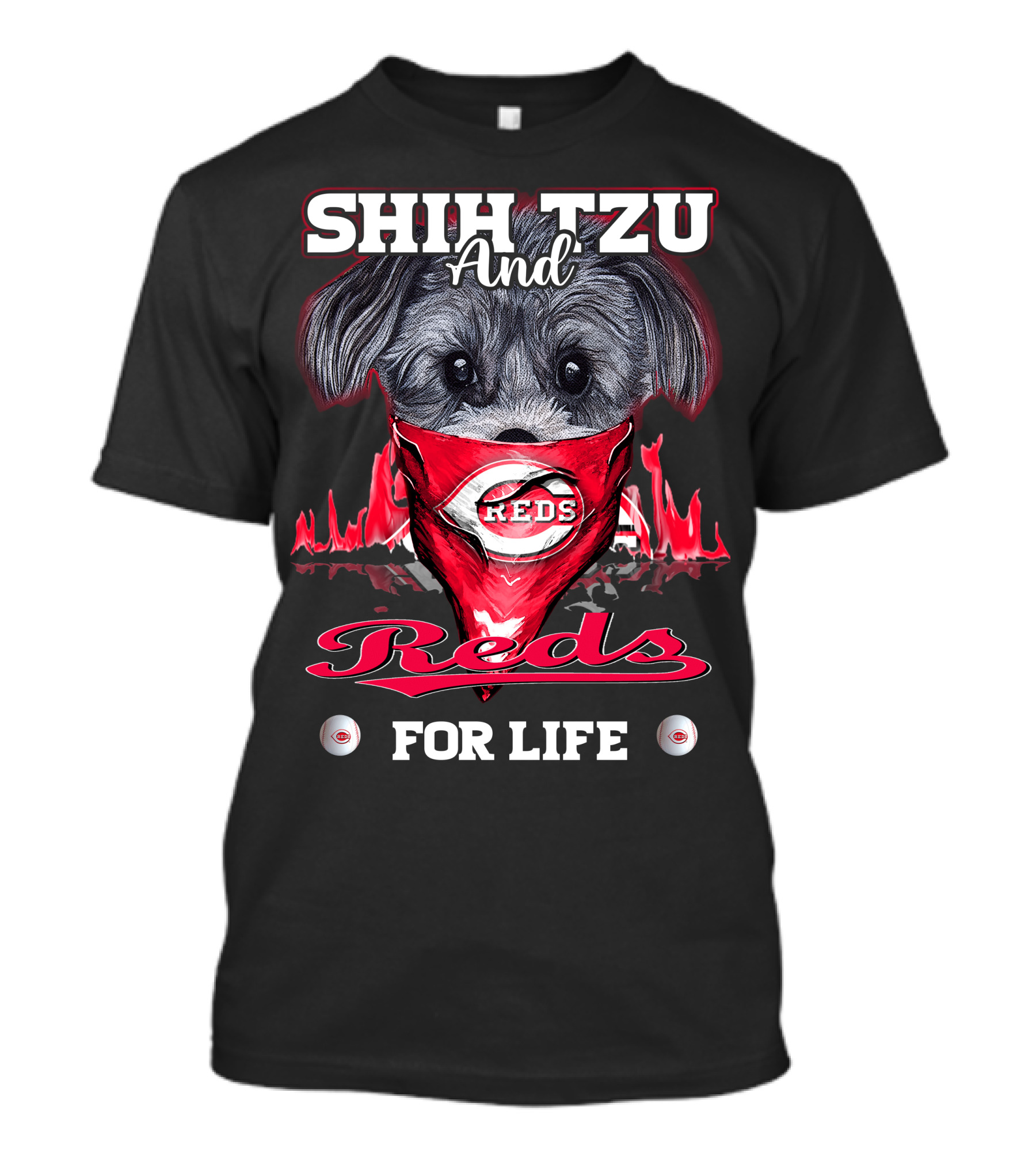 Shih Tzu And Cincinnati Reds For Life T-Shirt