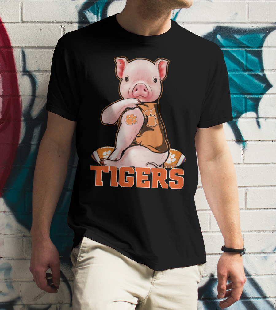Pig Wearing Clemson Tigers Jersey Football Motif T-Shirt