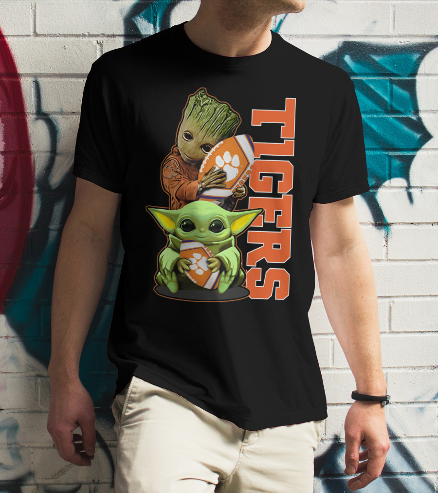 Grzd Clemson Tigers Groot Baby Yoda Football T-Shirt