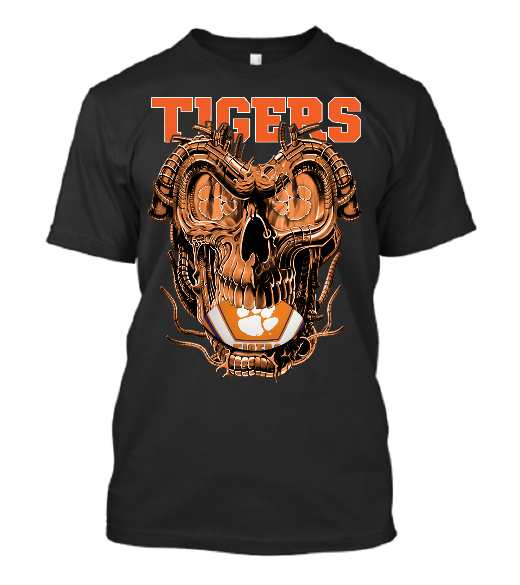 Clemson Tigers Mechanical Dragonskull With Football Elements T-Shirt