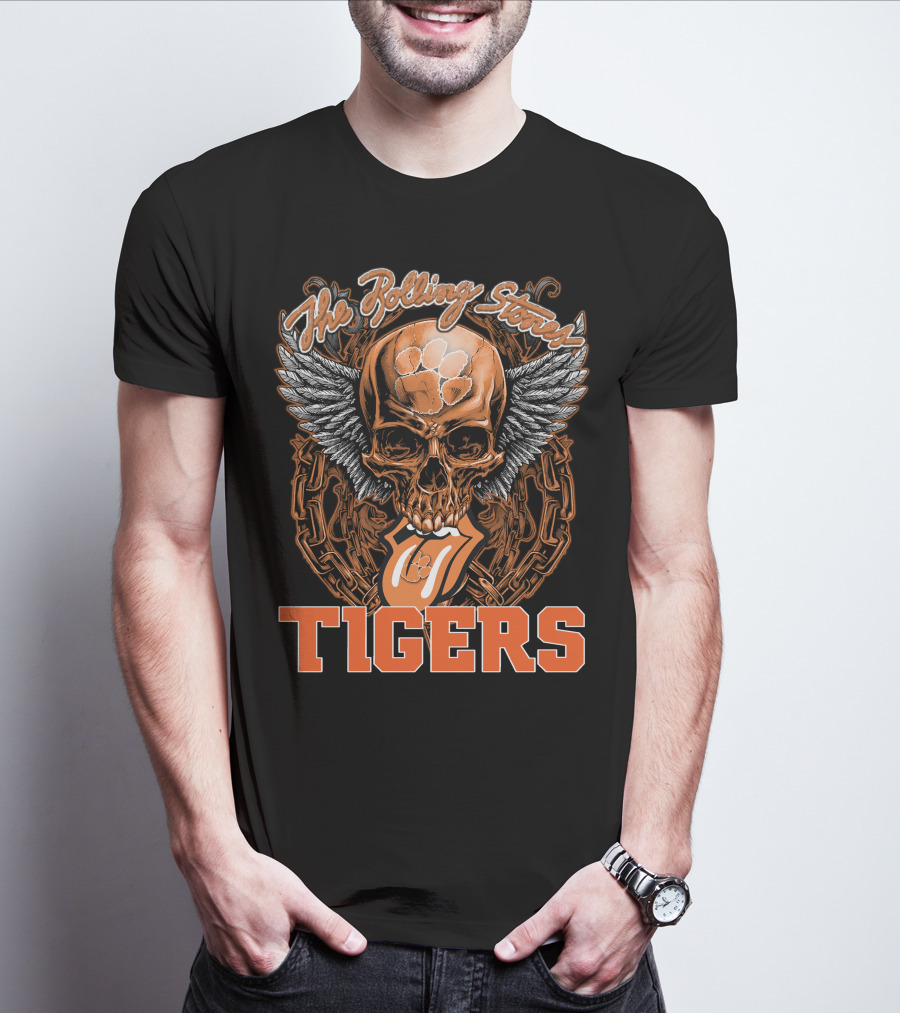 The Rolling Stones Skull With Clemson Tigers Paw And Wings T-Shirt