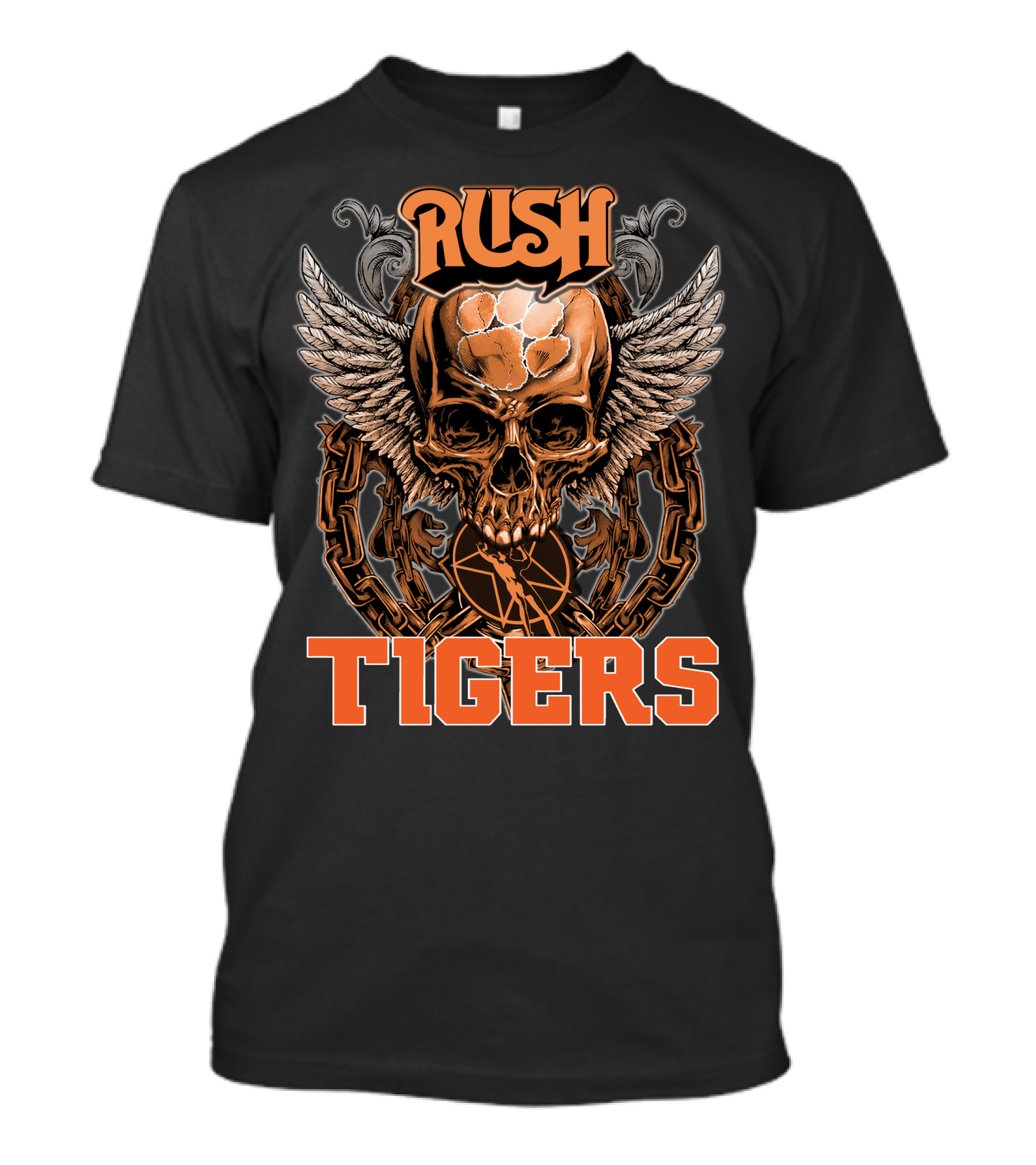 Rush Tigers Skull With Wings And Chains T-Shirt