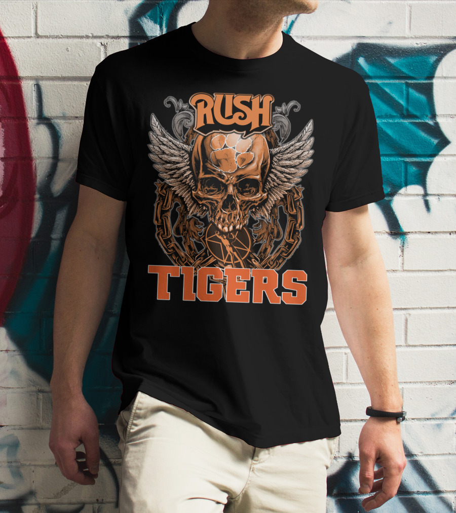 Rush Tigers Skull With Wings And Chains T-Shirt
