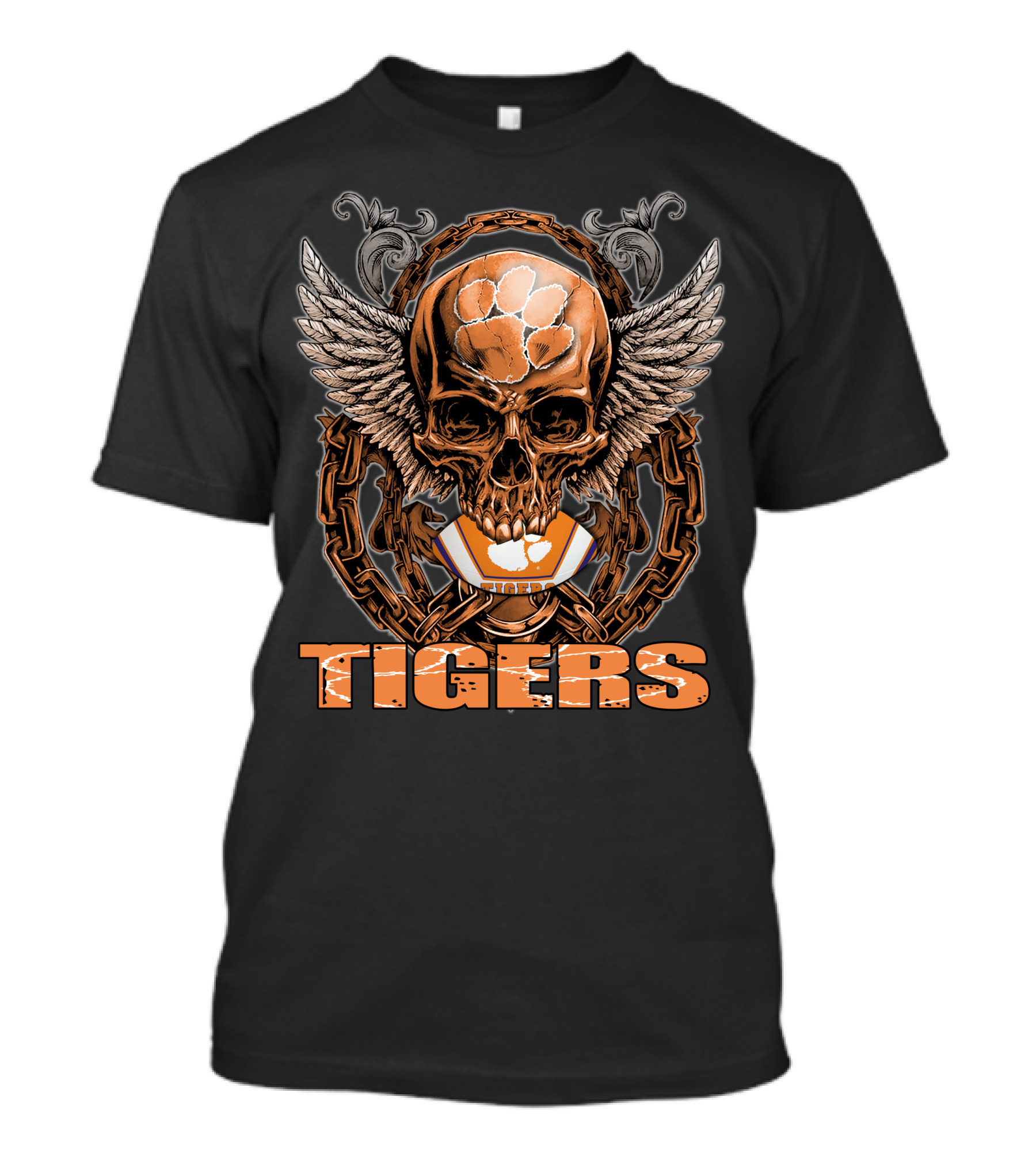 Clemson Tigers Skull Wings Emblem T-Shirt