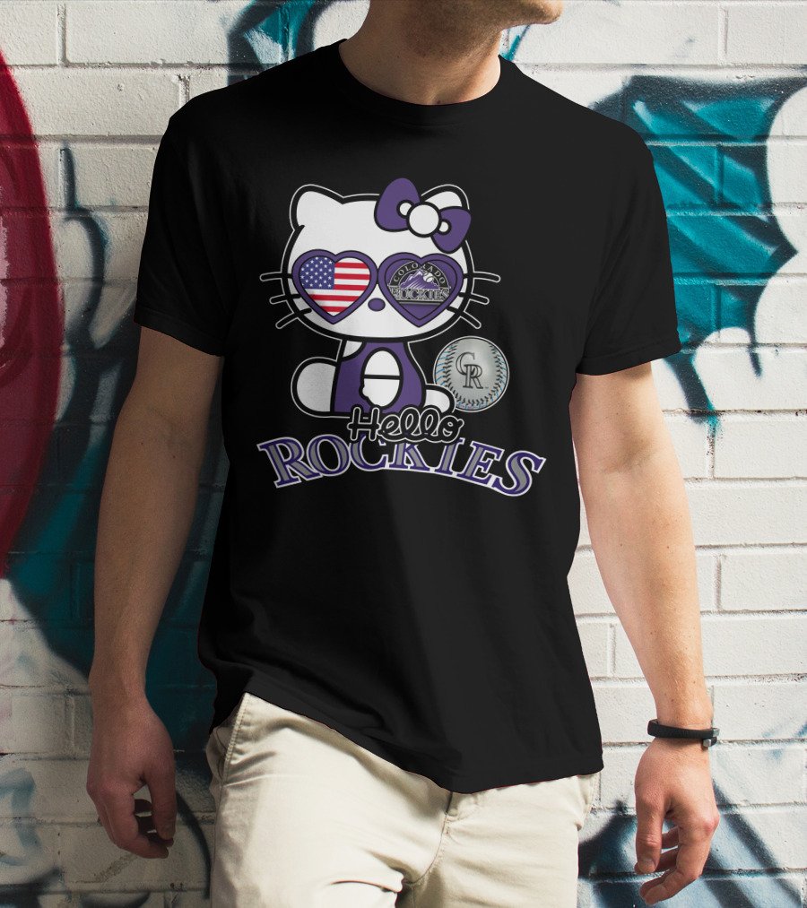 Hello Kitty Colorado Rockies American Heart CR Baseball T-Shirt