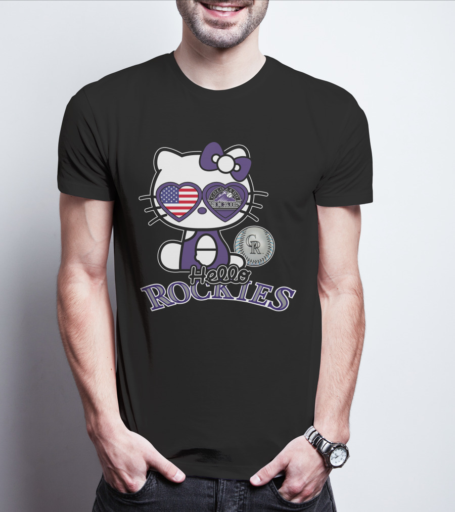 Hello Kitty Colorado Rockies American Heart CR Baseball T-Shirt