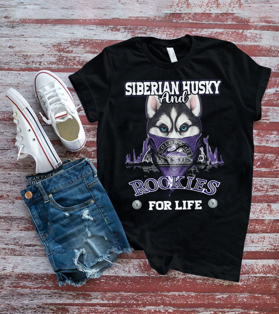 Siberian Husky And Colorado Rockies For Life T-Shirt
