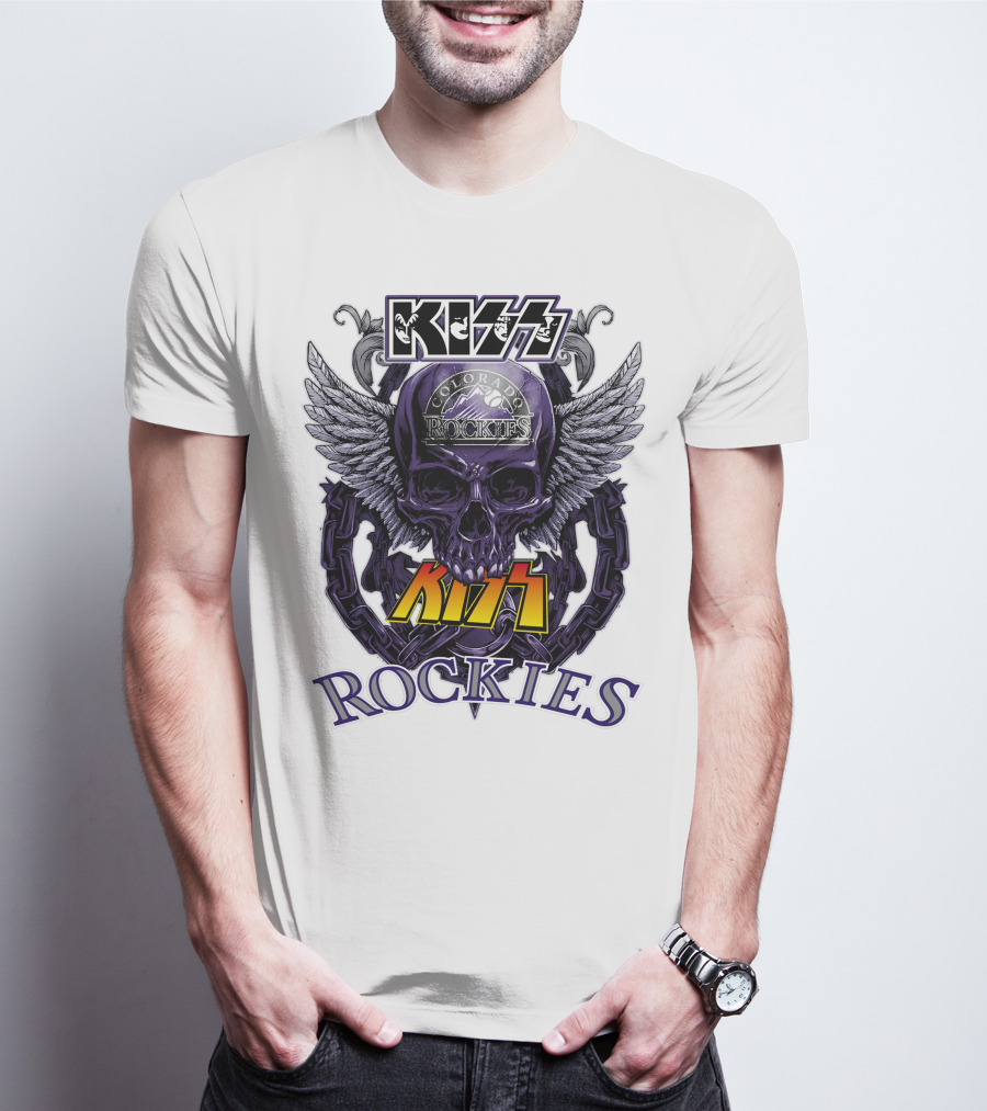 Kiss Colorado Rockies Skull Wings Logo Fusion T-Shirt