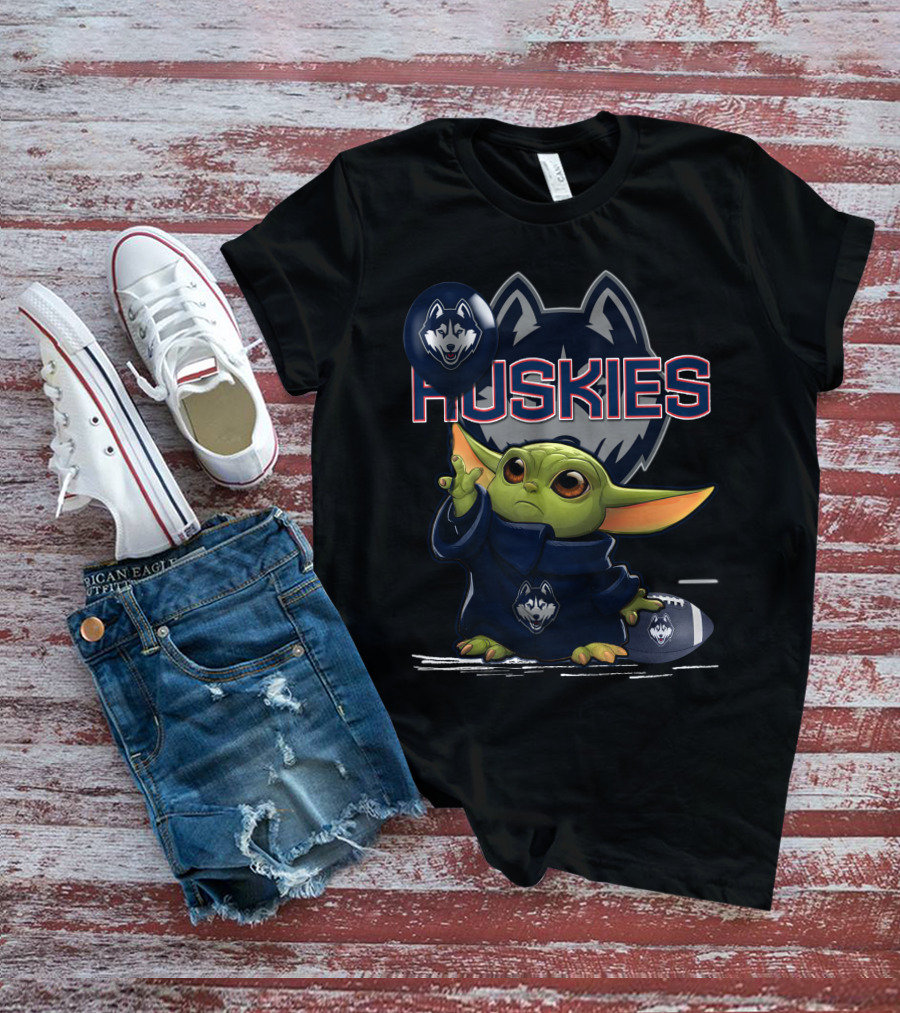 Yoda Huskies Football Character Holding Balloon T-Shirt