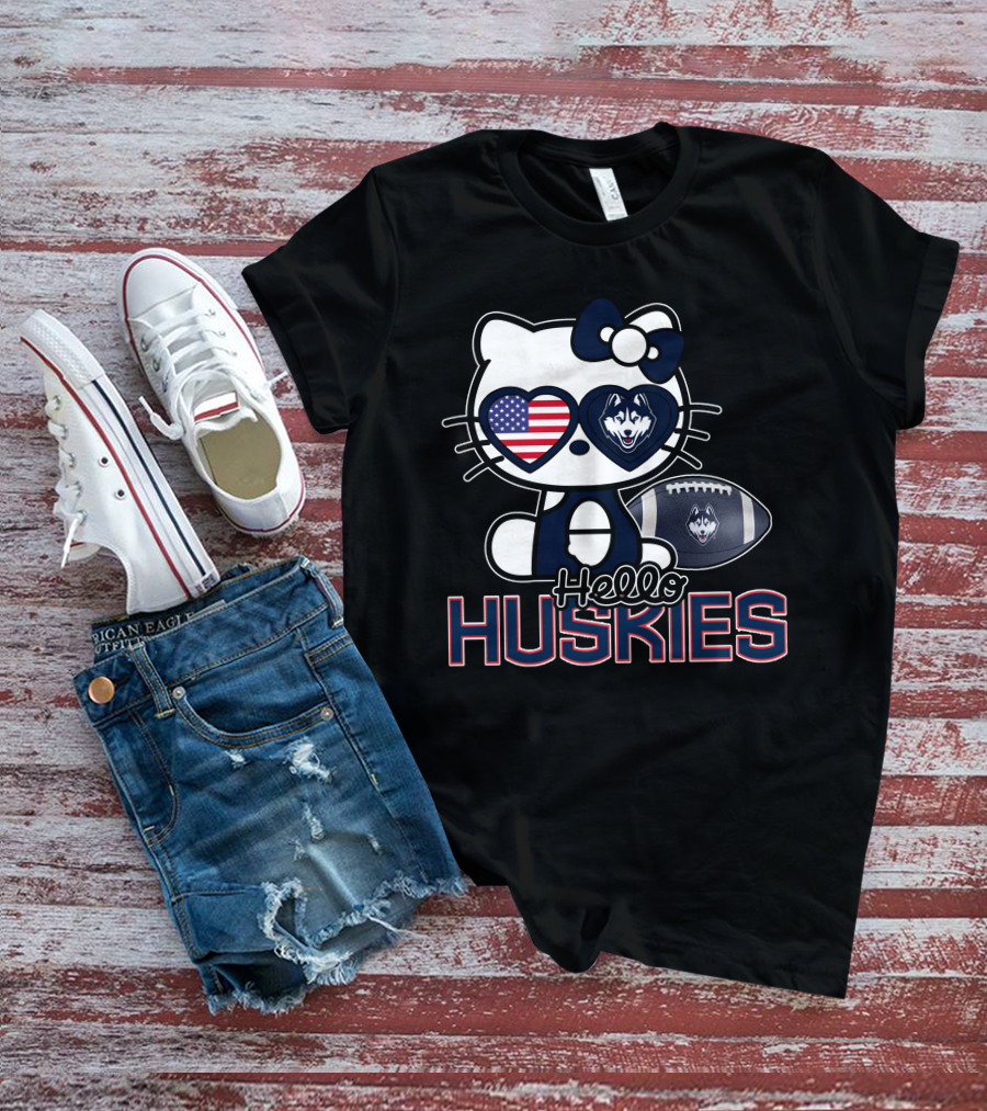 Hello Kitty Huskies Football American Flag T-Shirt