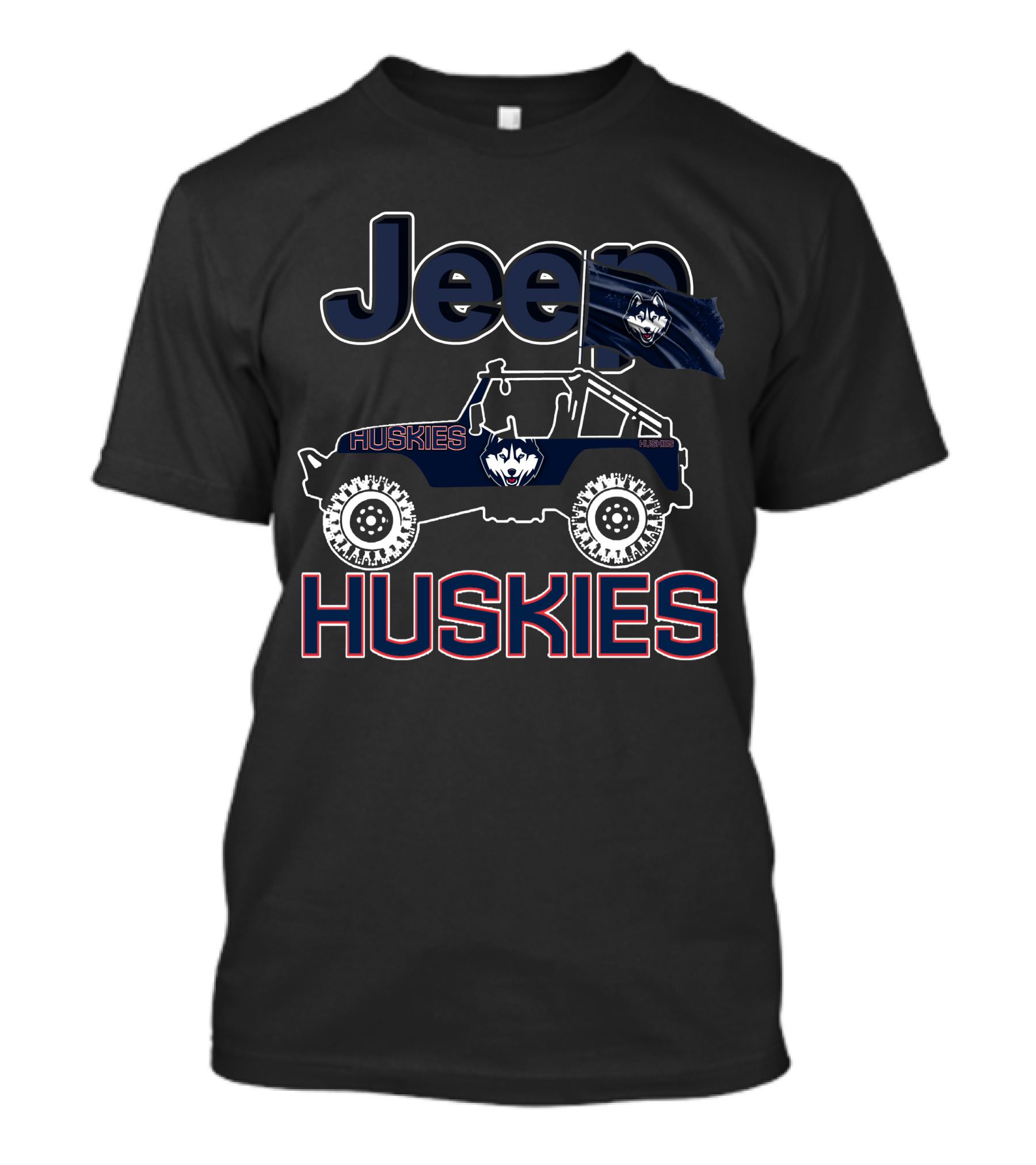 Jeep Huskies Connecticut Uconn Logo And Off-Road Adventure T-Shirt