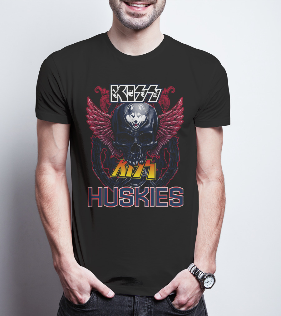 Kiss Huskies Skull With Wings T-Shirt