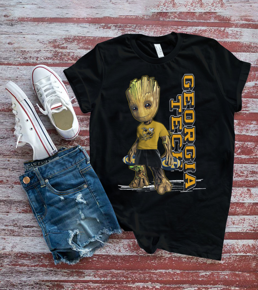Groot In Georgia Tech Yellow Jackets Shirt With Buzz T-Shirt