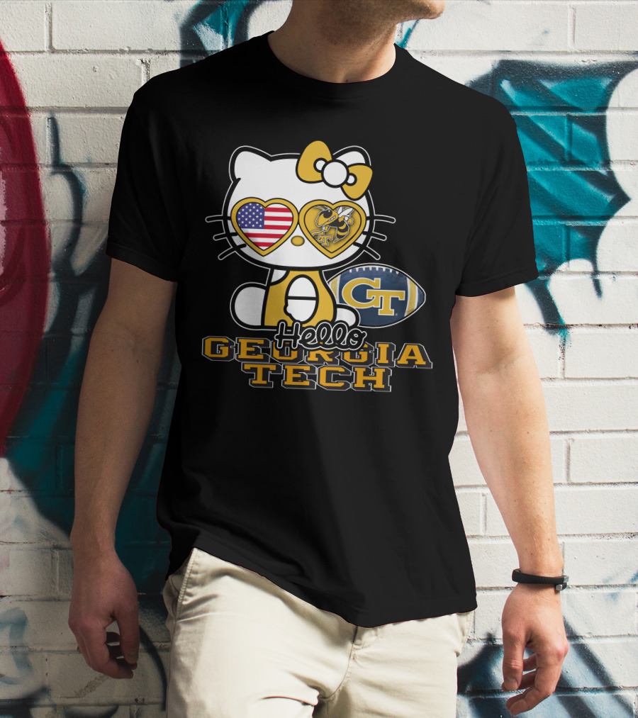 Hello Kitty Georgia Tech Yellow Jackets American Flag Football T-Shirt