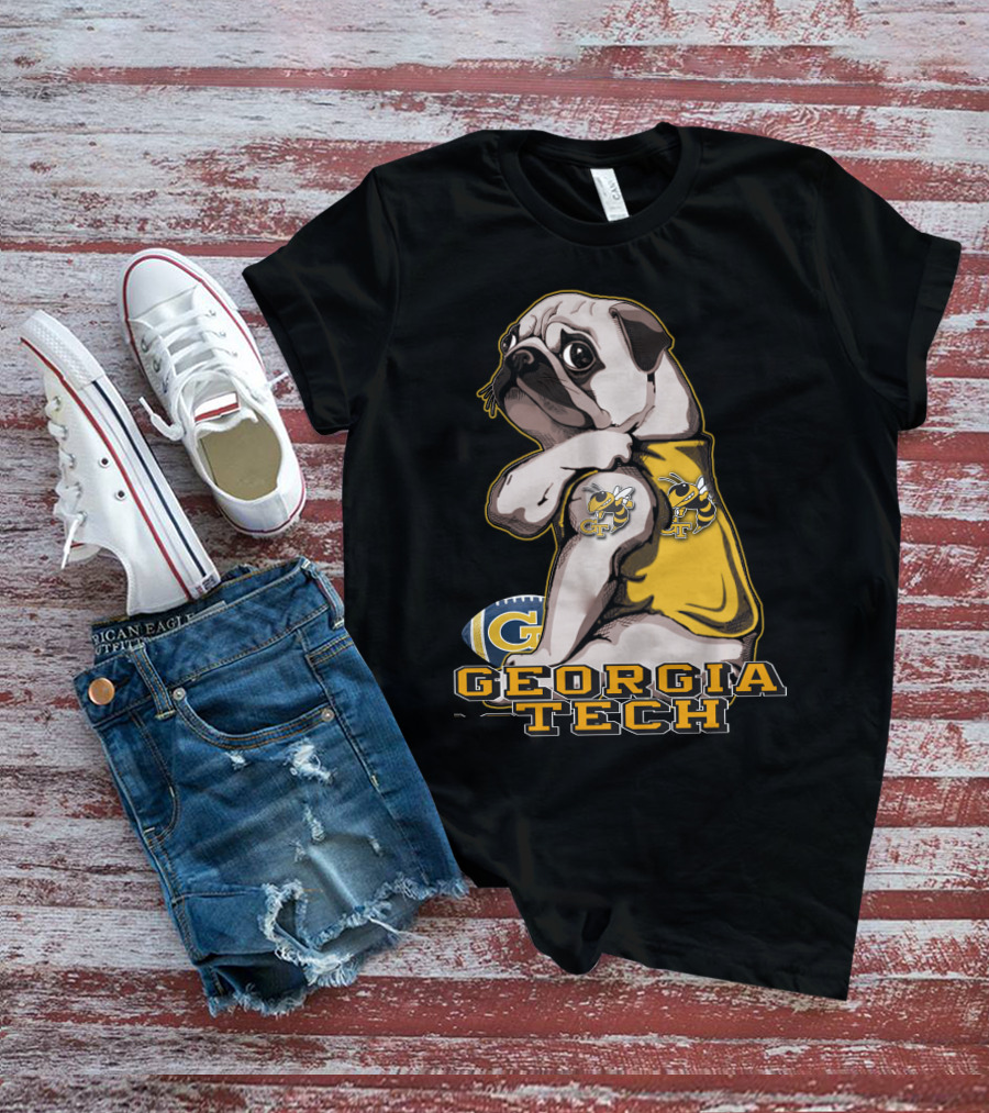 Georgia Tech Yellow Jackets Pug Football T-Shirt
