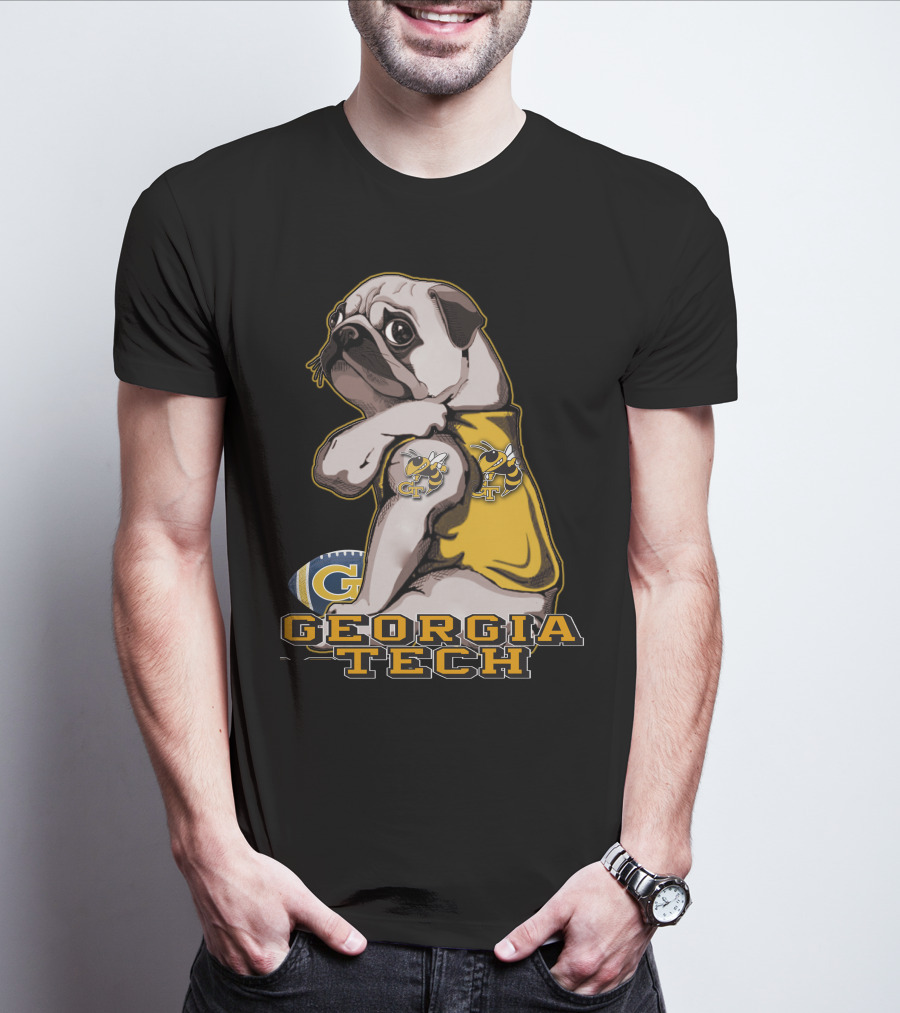 Georgia Tech Yellow Jackets Pug Football T-Shirt