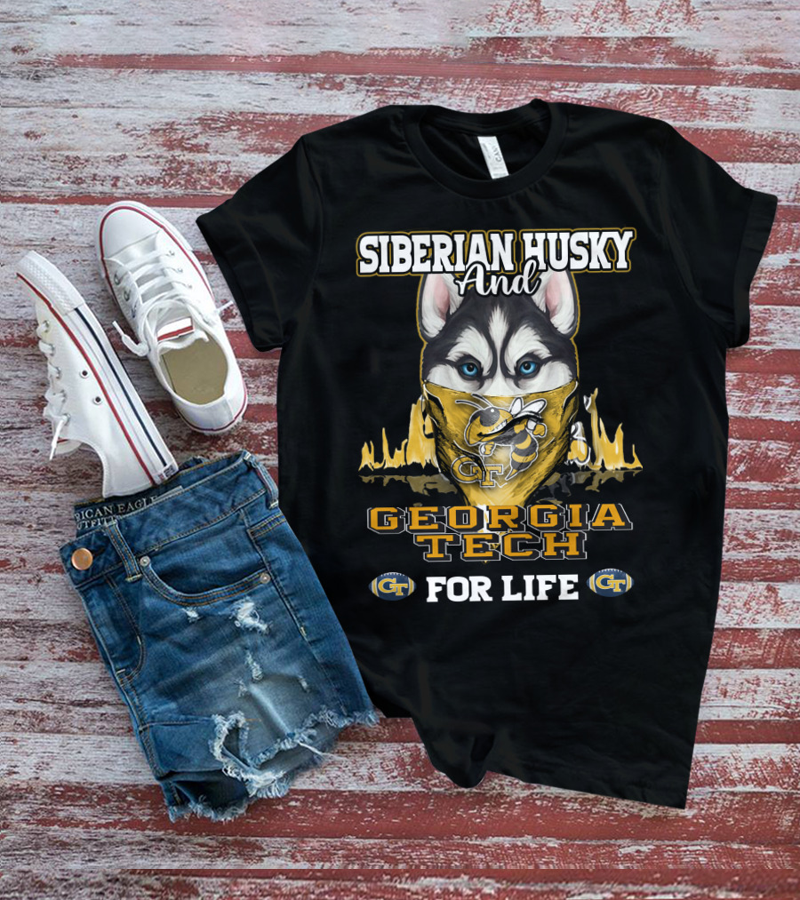 Siberian Husky And Georgia Tech For Life T-Shirt
