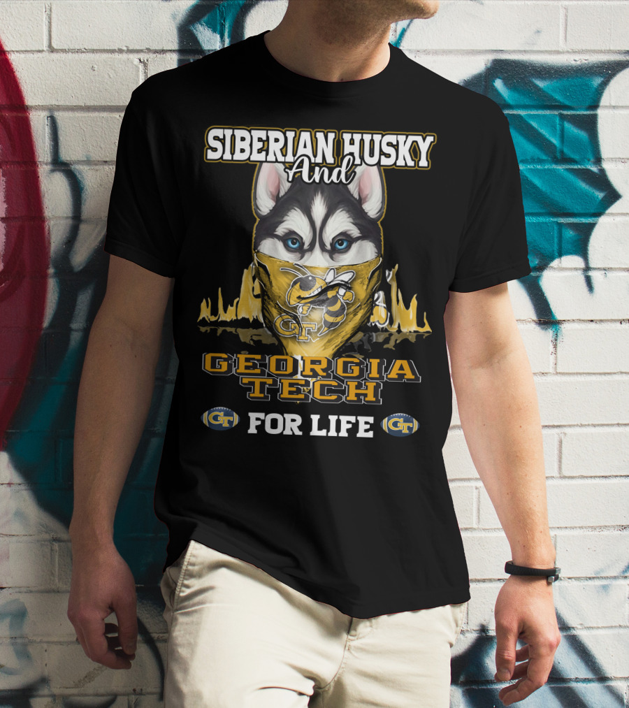 Siberian Husky And Georgia Tech For Life T-Shirt