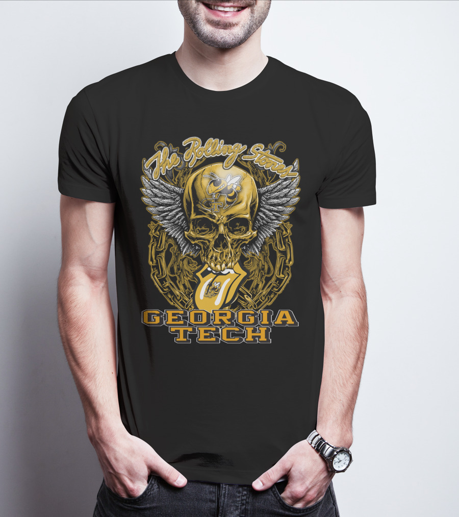 The Rolling Stones Winged Skull Georgia Tech Yellow Jackets T-Shirt