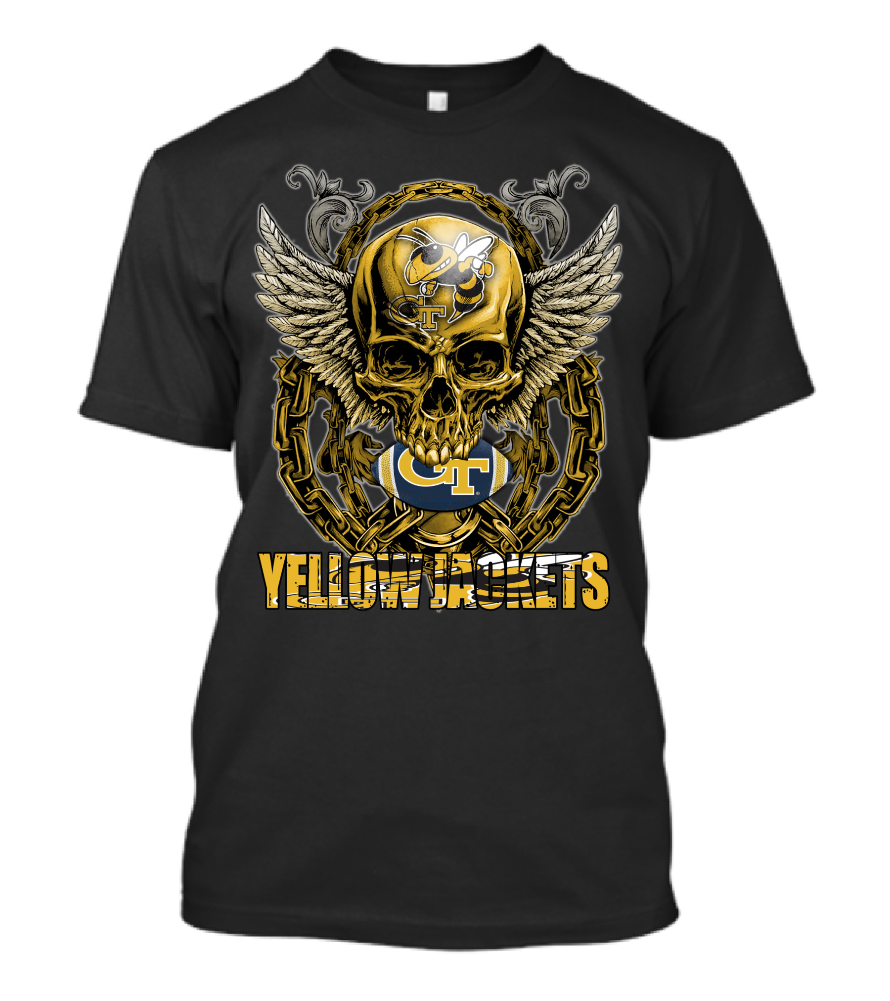 Skullfb Georgia Tech Gt Yellow Jackets Winged Skull Football T-Shirt