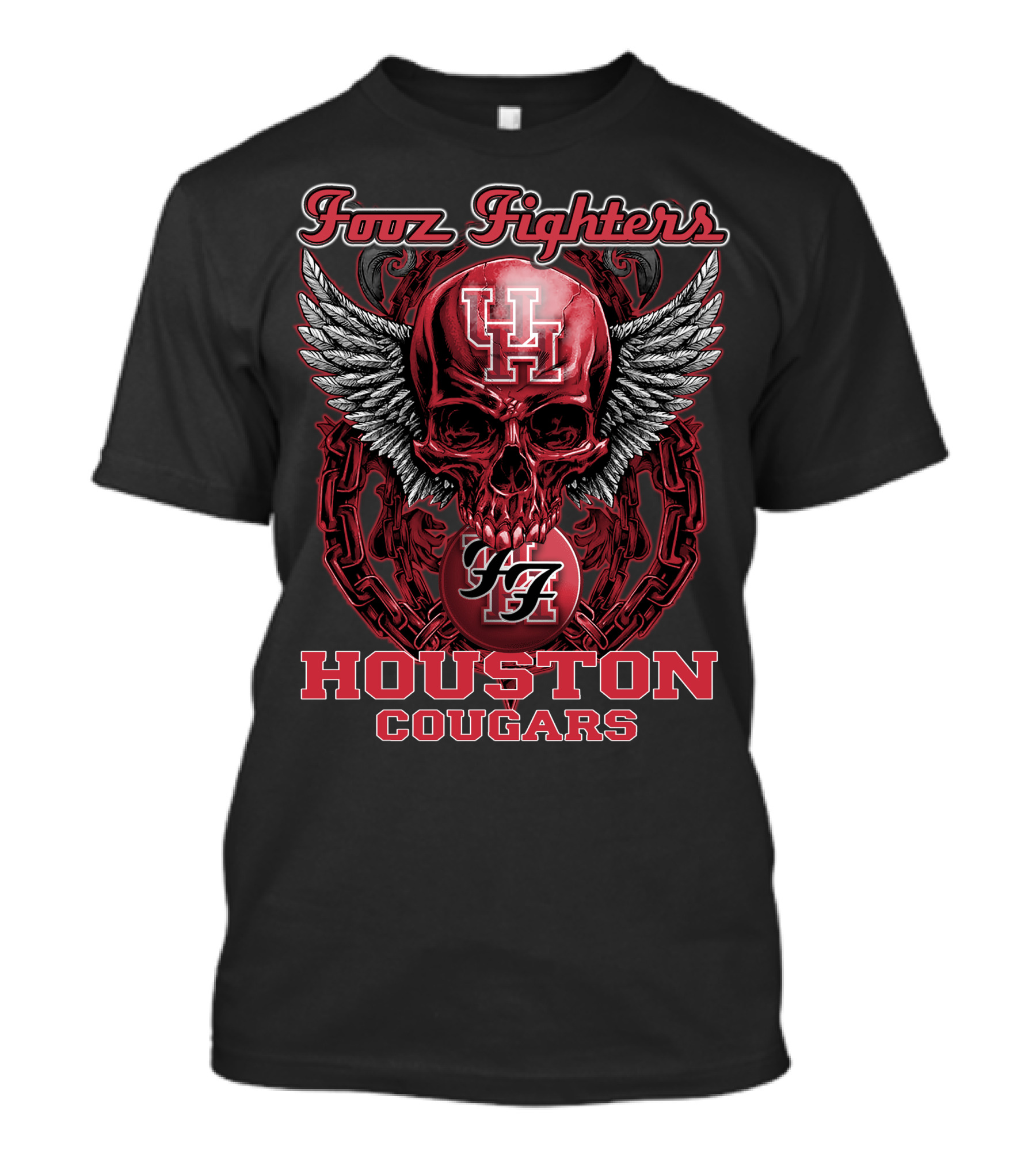 Foo Fighters Houston Cougars UH Skull Wings T-Shirt
