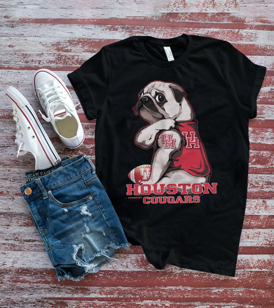 Pug With UH Logo Celebrating Houston Cougars Football T-Shirt