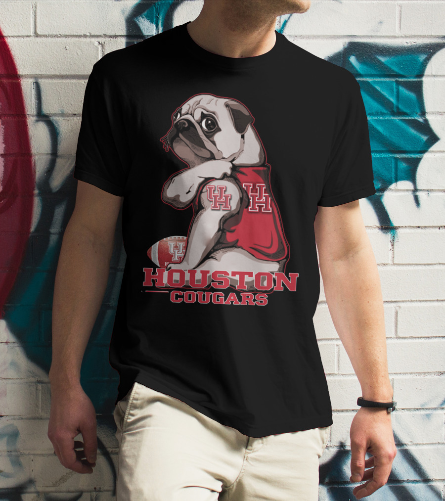 Pug With UH Logo Celebrating Houston Cougars Football T-Shirt