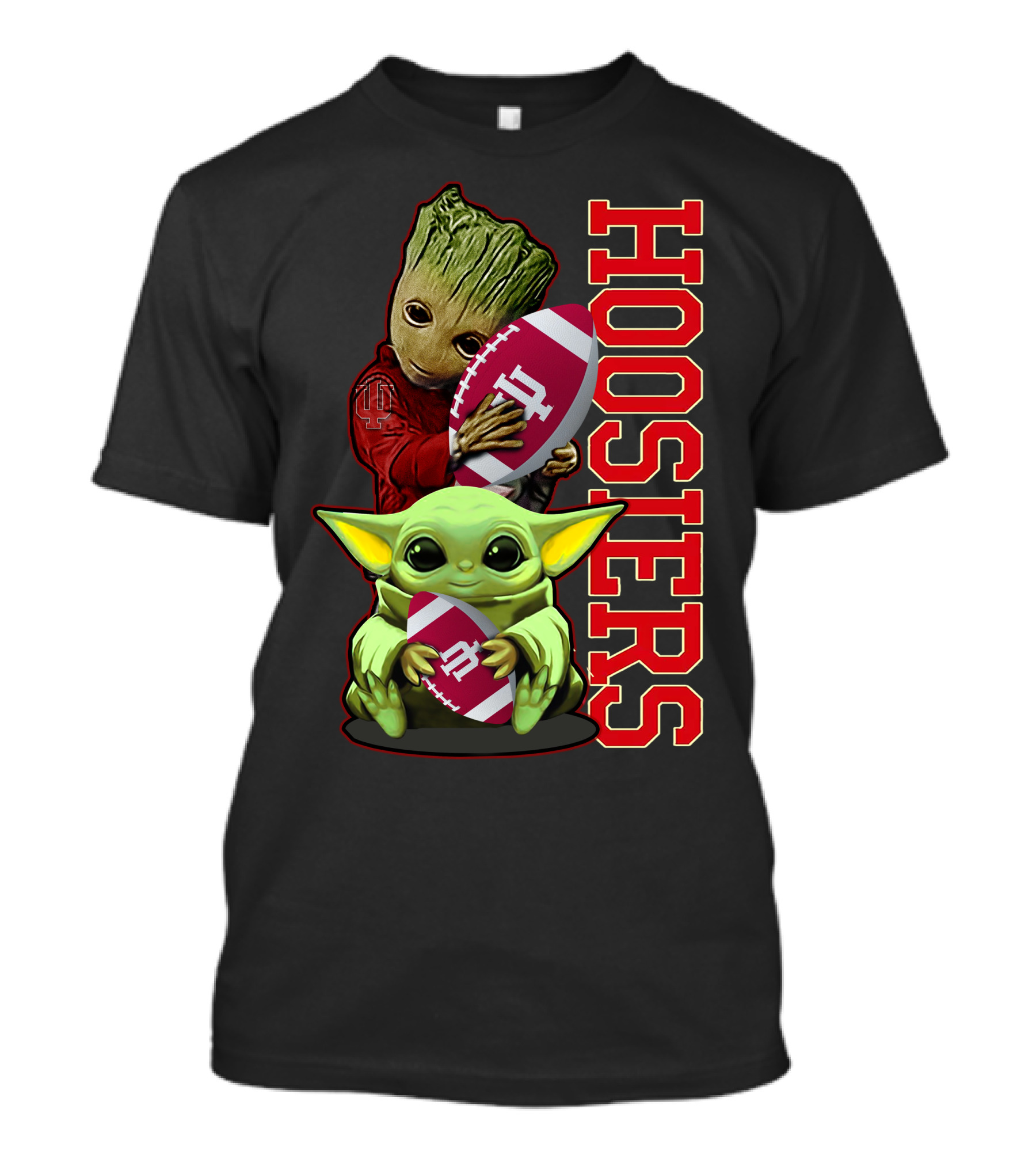 Grzd Indiana Hoosiers Baby Groot And Baby Yoda Football T-Shirt