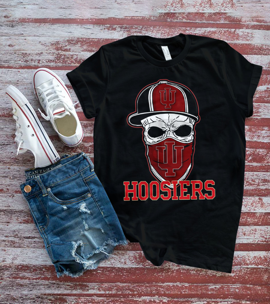 Indiana Hoosiers Skull With IU Cap And Bandana T-Shirt