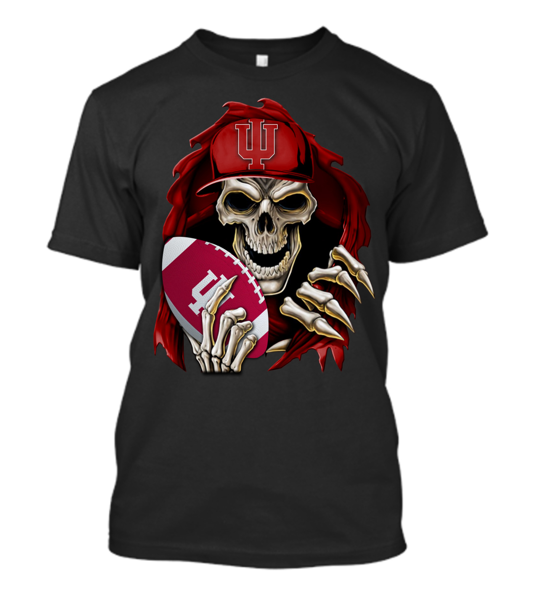 Indiana Hoosiers Skull Holding Football T-Shirt