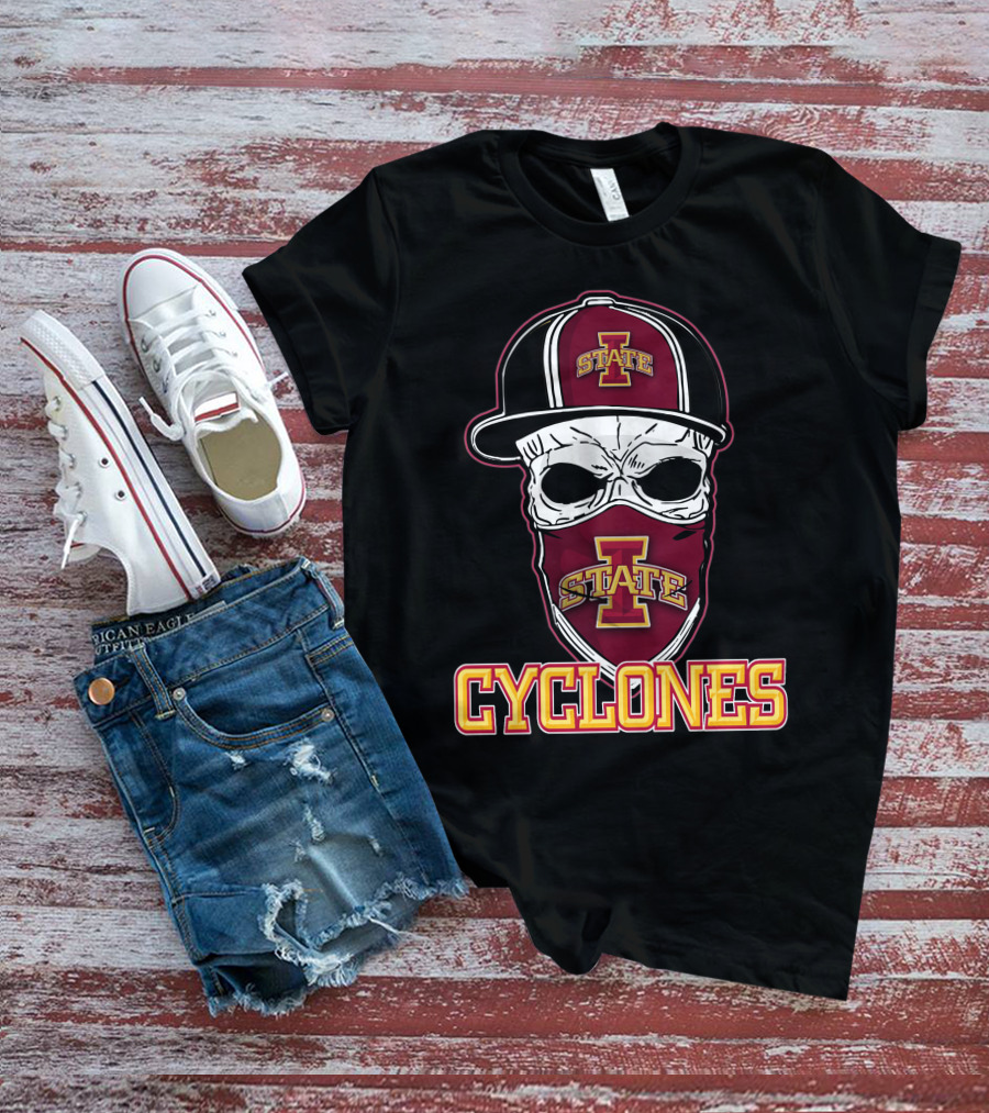 Skull Hat Iowa State Cyclones Logo Red And Yellow T-Shirt