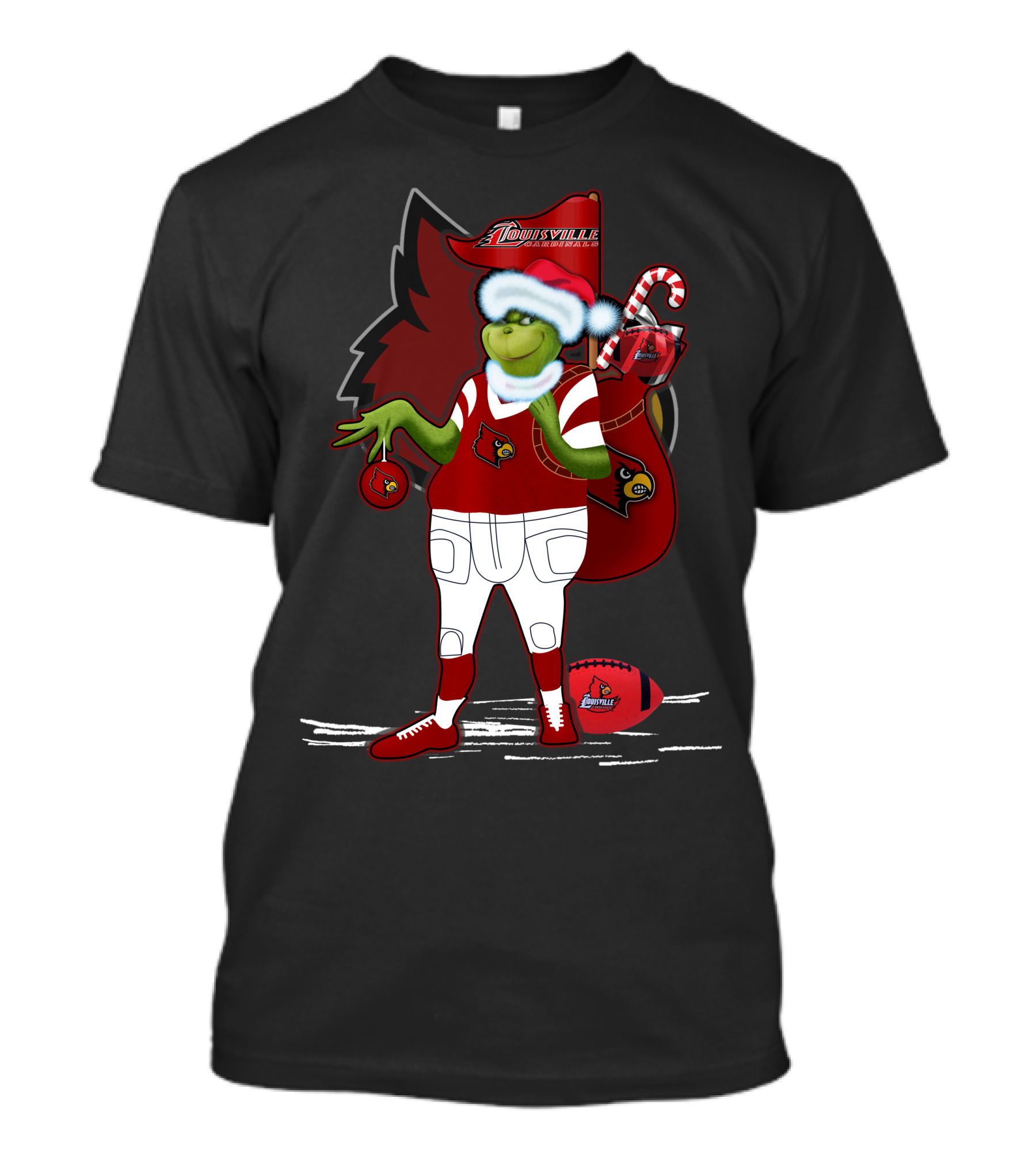 Grinchxmas Louisville Cardinals Holiday Football Character T-Shirt