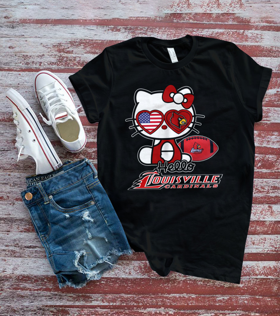 Hello Kitty American Flag Heart Eyes Louisville Cardinals Football T-Shirt