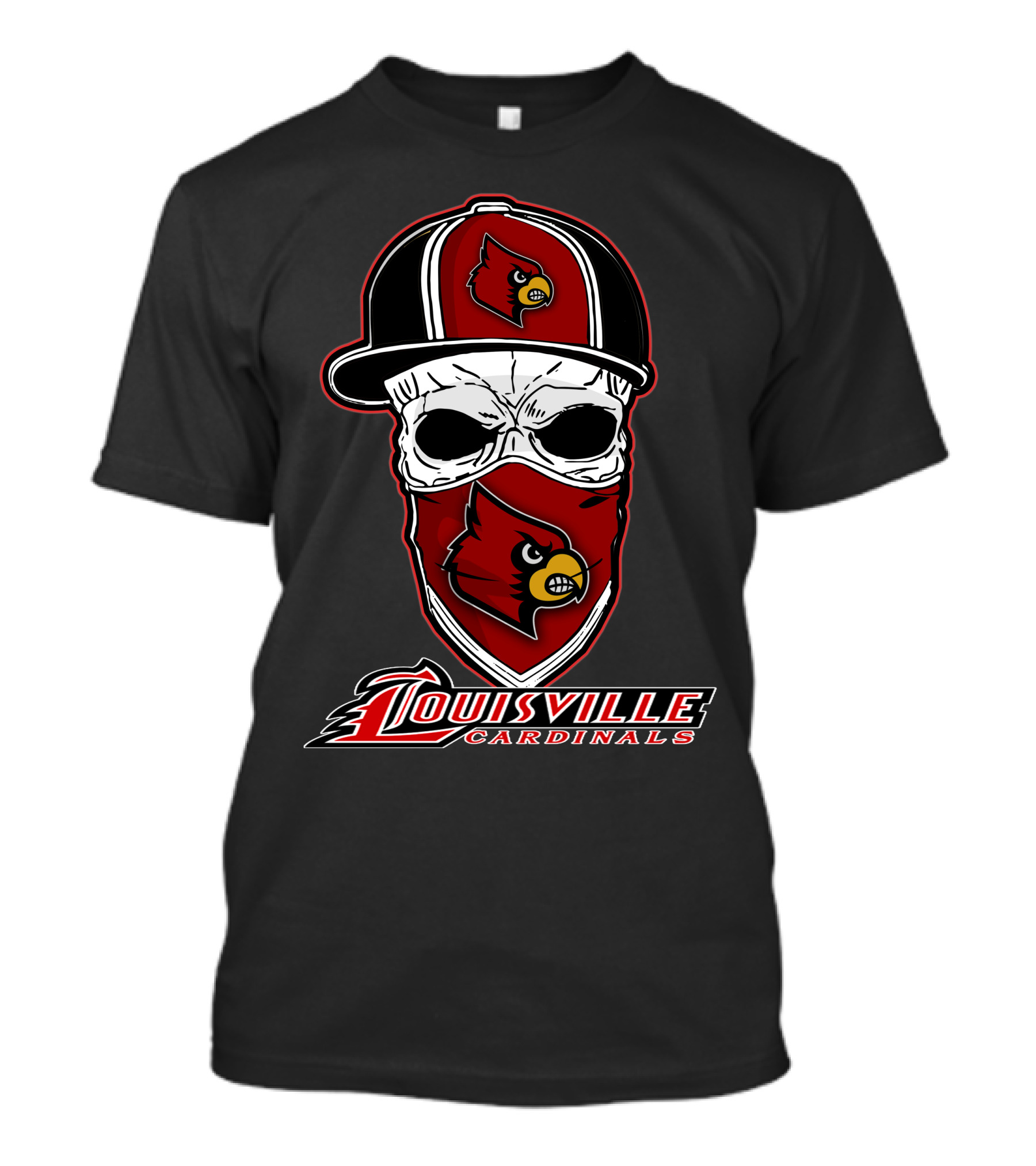 Louisville Cardinals Skull In Hat And Bandana T-Shirt