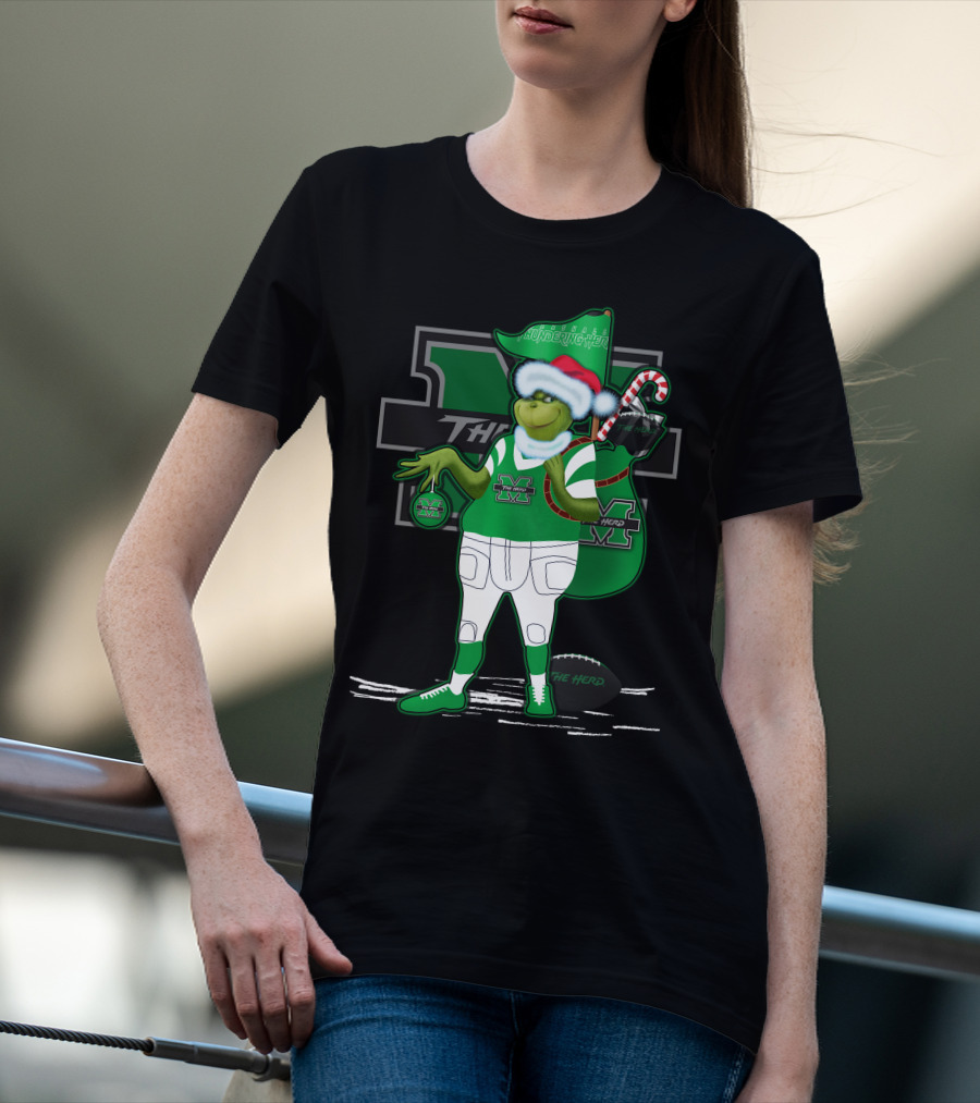 Grinchxmas Marshall Thundering Herd Holiday Football Spirit T-Shirt