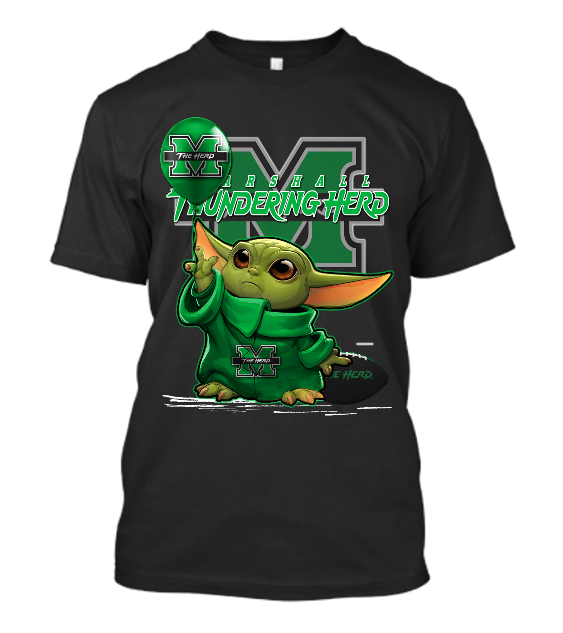 Yoda The Herd Marshall Thundering Herd Football Balloon T-Shirt