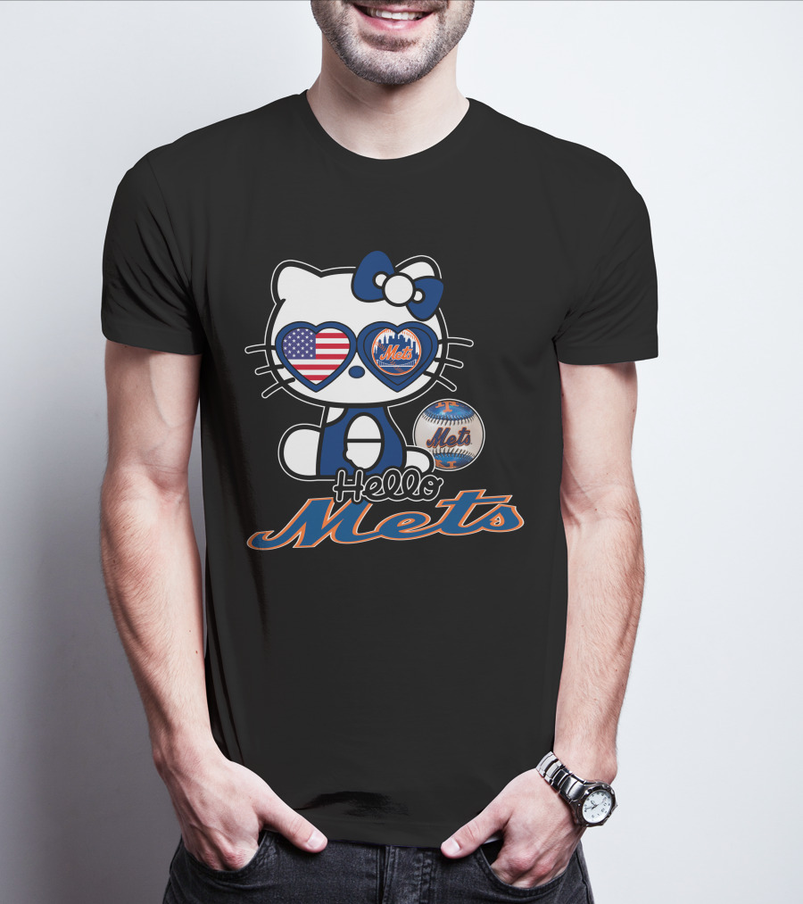 Hello Kitty Mets American Flag Baseball Collaboration T-Shirt