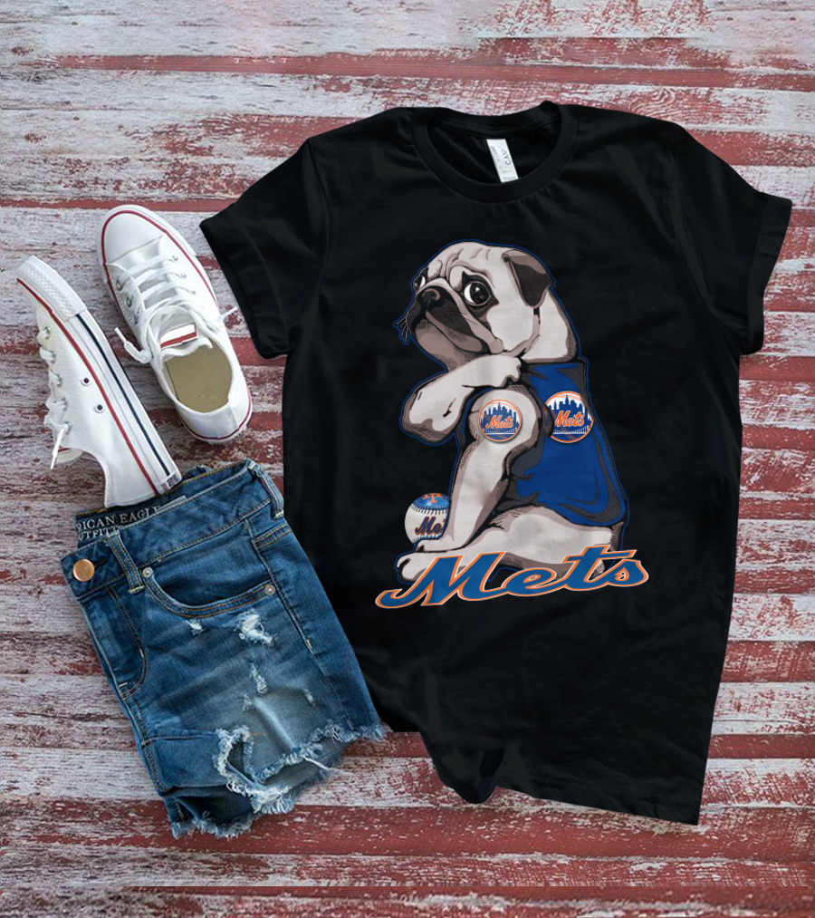 Pug Mets Baseball Team Mascot T-Shirt