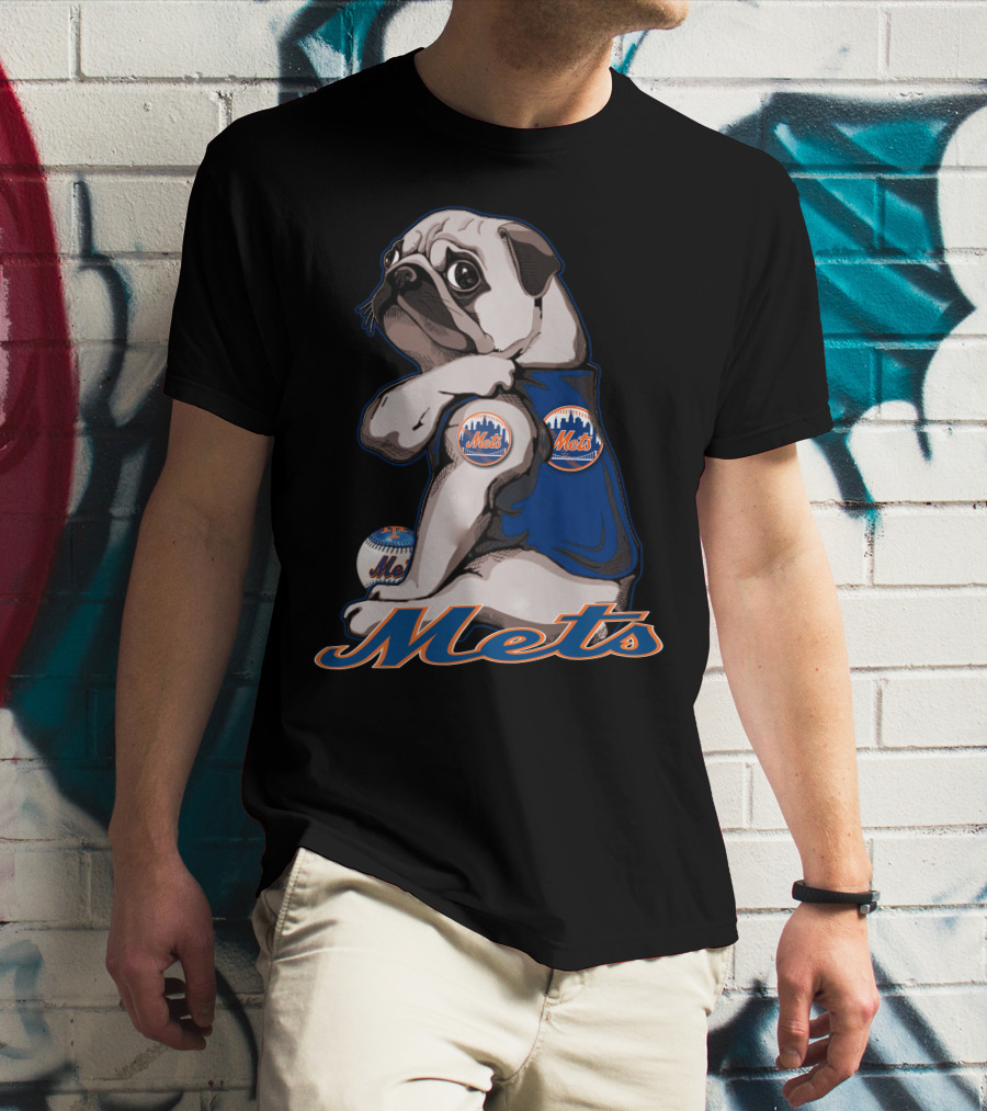 Pug Mets Baseball Team Mascot T-Shirt