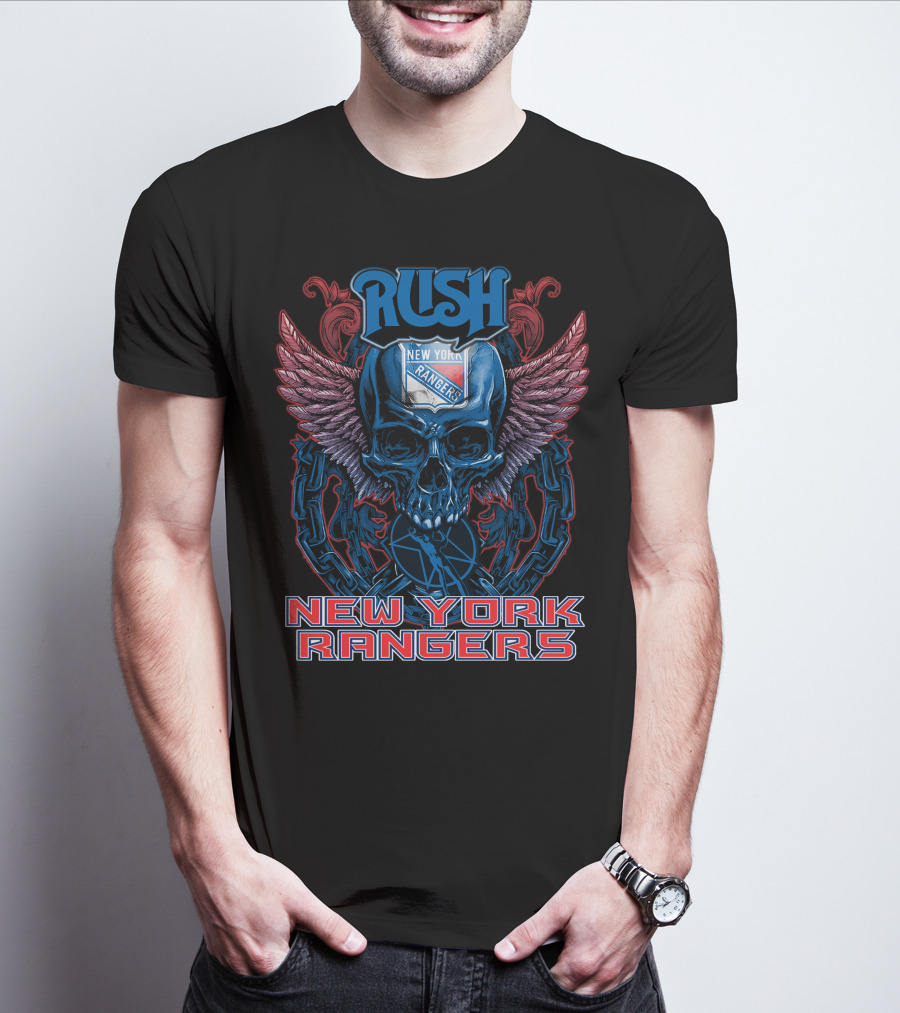 Rush New York Rangers Skull Wings Chain T-Shirt
