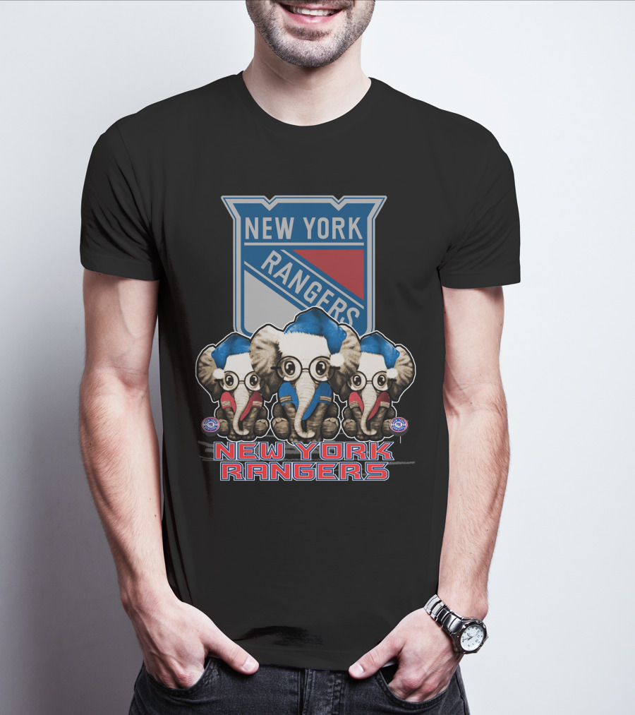 New York Rangers Christmas Elephants In Santa Hats T-Shirt