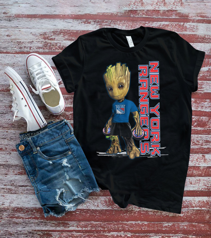 Groot New York Rangers Fan Holding Pucks T-Shirt