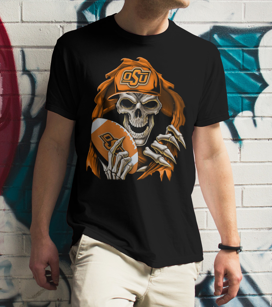 Skullbong OSU Oklahoma State Cowboys Football Skeleton T-Shirt