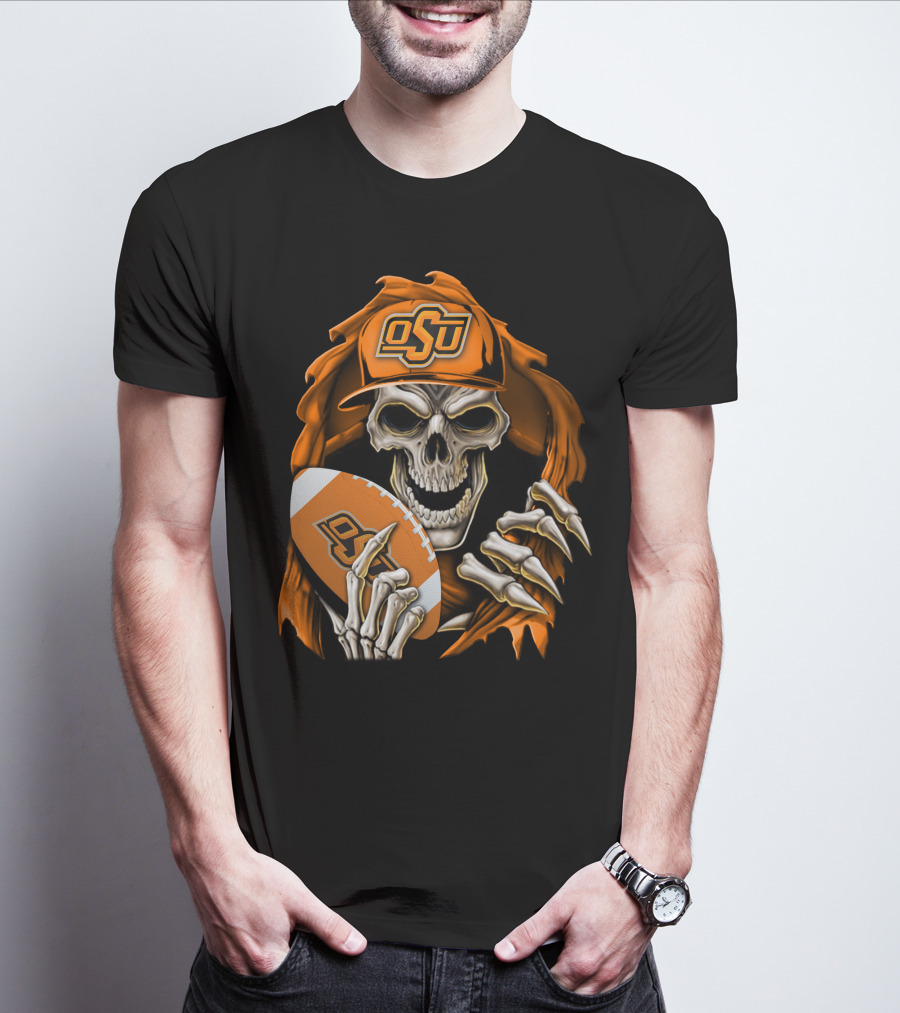 Skullbong OSU Oklahoma State Cowboys Football Skeleton T-Shirt
